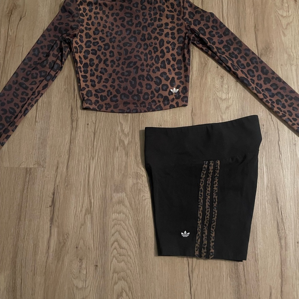 Adidas Brown Leopard Print Top and Black Leggings